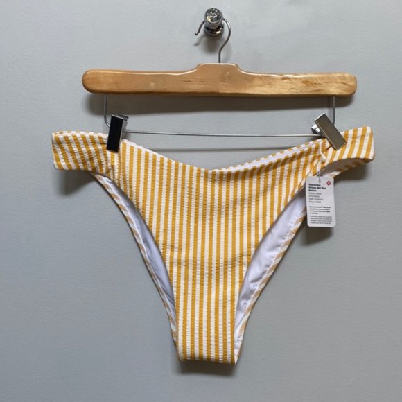 2021 Lululemon Yellow Striped Seersucker Skimpy Mid Rise Bikini Bottom Size XL - Picture 3 of 8